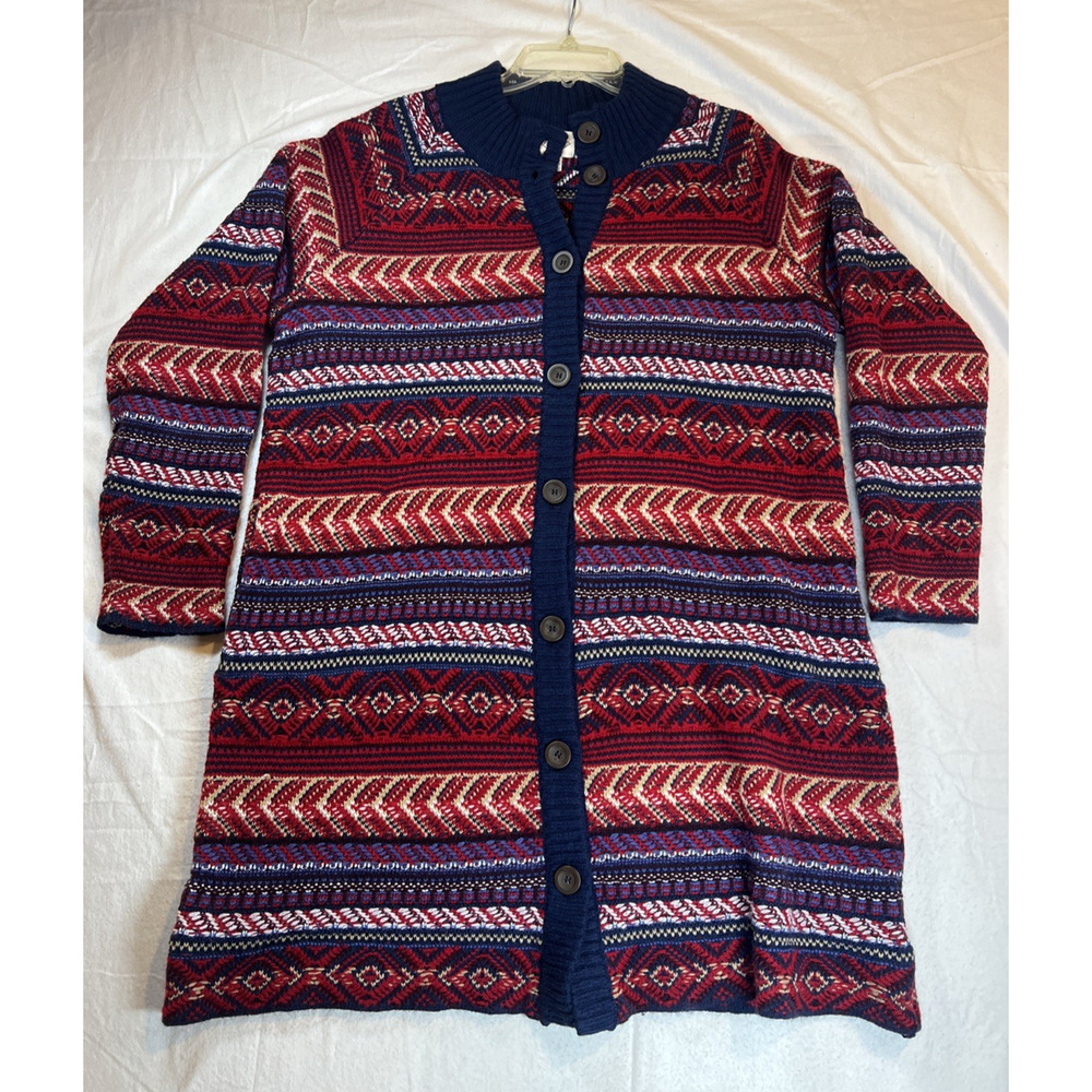 St John's Bay Cardigan Womens Knit Long Sweater Aztec Ikat Pockets Multicolor XL